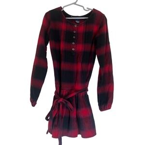Ralph Lauren Red Black Plaid Flannel Long Sleeve Button Up Dress Size 7 Kids